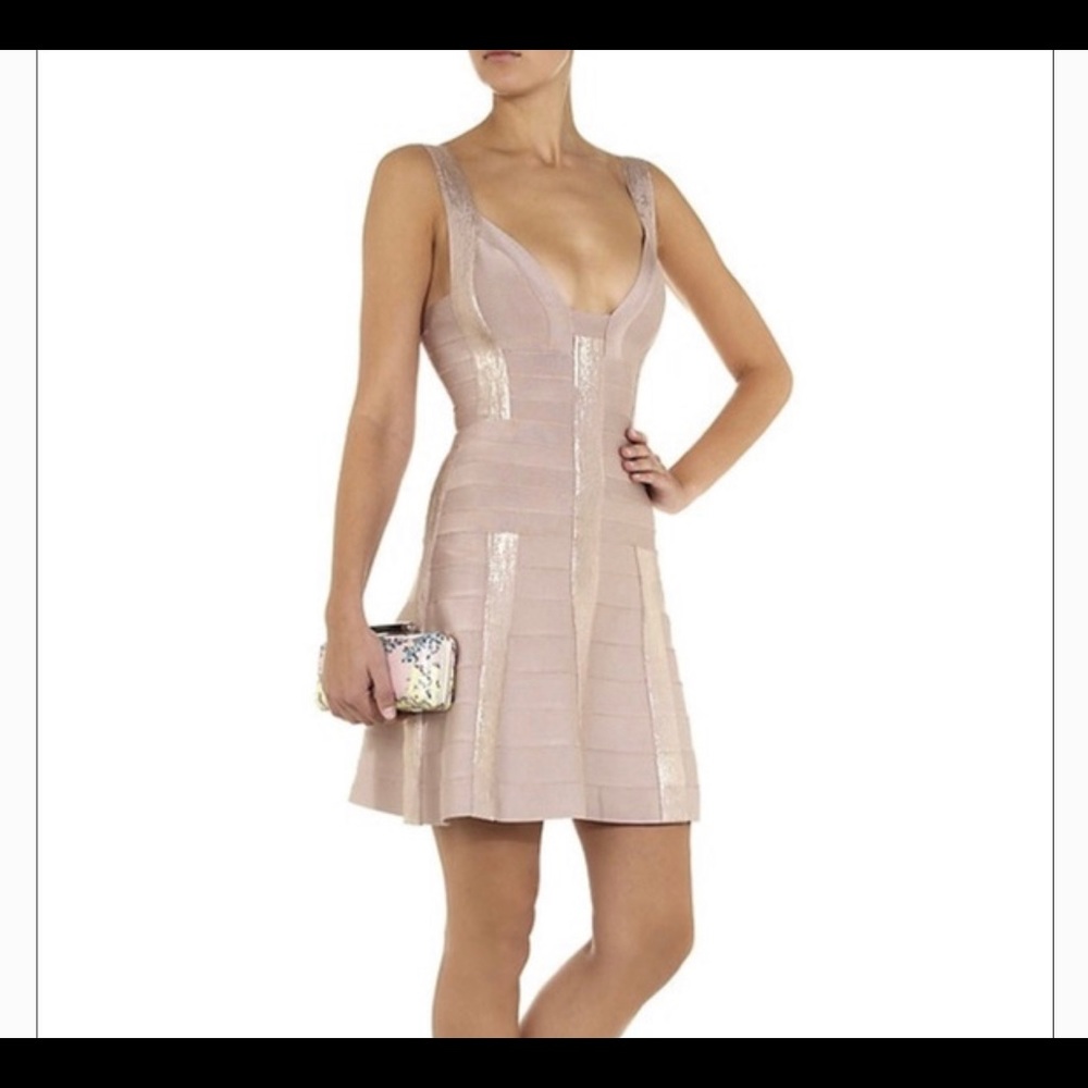 Herve Leger Metallic flare bodycon dress